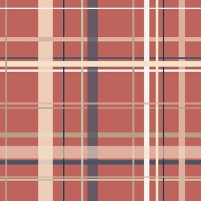 Checkered design in brown, beige, dark blue, redwood red, white
