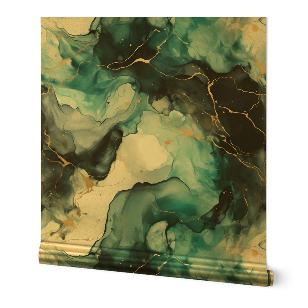 Teal, Turquoise,  Black and Gold Jumbo Scale Alcohol Ink Psychedelic Pattern