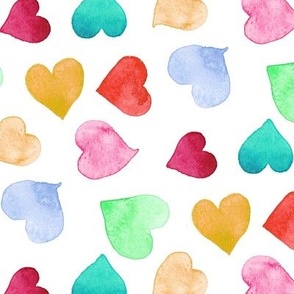 Colorful watercolor hearts in warm colors from Anines Atelier. Romantic style
