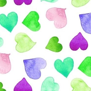 Colorful watercolor hearts from Anines Atelier. Romantic style