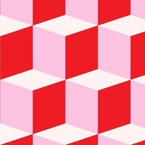 3D checks in red pink and cream Large scale