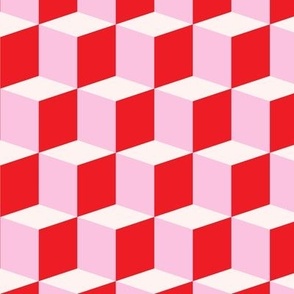 3D checks in red pink and cream Medium scale
