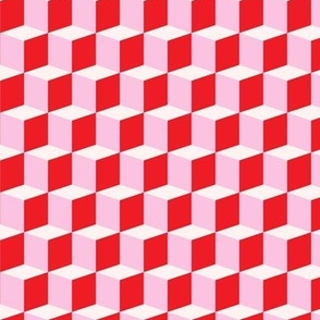 3D checks in red pink and cream Small scale