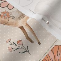 Retro Farm Quilt Bedding – boho baby, retro flowers, farm animals, vintage floral, pink and orange (quilt A)
