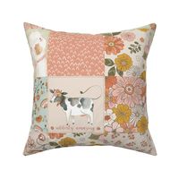 Retro Farm Quilt Bedding – boho baby, retro flowers, farm animals, vintage floral, pink and orange (quilt A)