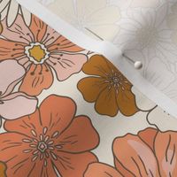 Retro Flowers – 1960s and 1970's Floral, mustard pink and orange flowers (12" repeat- flw6)