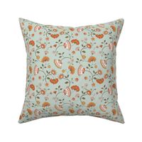 Retro Flowers – 1960s and 1970's Floral blue, mustard pink and orange flowers (6" repeat- flw9)