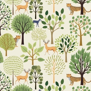 Forest Friends on Cream Wallpaper - New