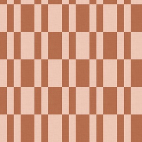 (M) Geometric rectangle checkerboard in terracotta / rust, and blush / peach, warm earth color orange geometric rectangle check