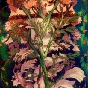 Art Nouveau Jewel Tones Floral Pattern