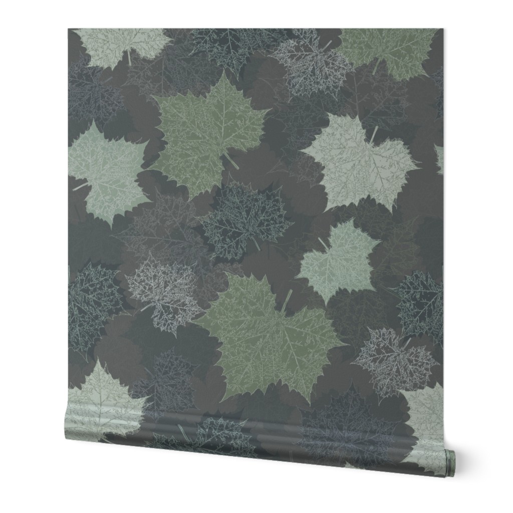 Sycamore Forest Leaves in Slate Gray, Green and Light Gray