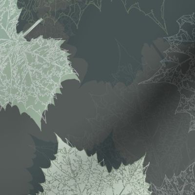 Sycamore Forest Leaves in Slate Gray, Green and Light Gray