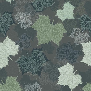 Sycamore Forest Leaves in Slate Gray, Green and Light Gray