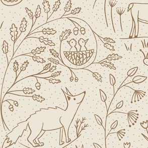 Forest Friends Brown Line work on Cream