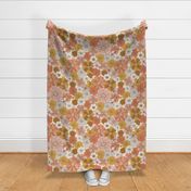 XL Retro Flowers – 1960s and 1970's Floral, mustard pink and orange flowers (24" repeat- flw6)