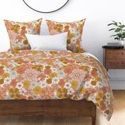 XL Retro Flowers – 1960s and 1970's Floral, mustard pink and orange flowers (24" repeat- flw6)