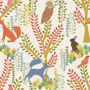 large Forest Biome fox owl rabbit birds bright boys room