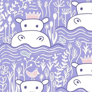 Hippo swimmers periwinkle light wallpaper scale