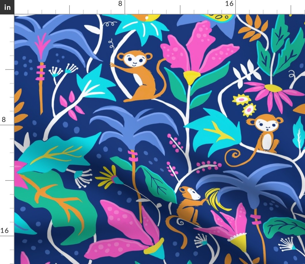 Jumbo Large scale - Tropical Rainforest Monkeys Flora Bold Colors