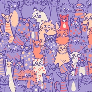 Cat crowd - purple and peach
