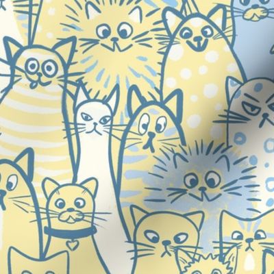 Cat crowd - yellow and blue