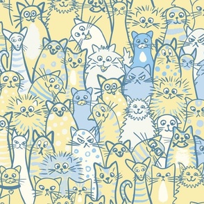 Cat crowd - yellow and blue