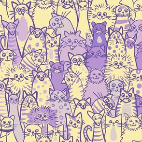 Cat crowd - yellow and purple