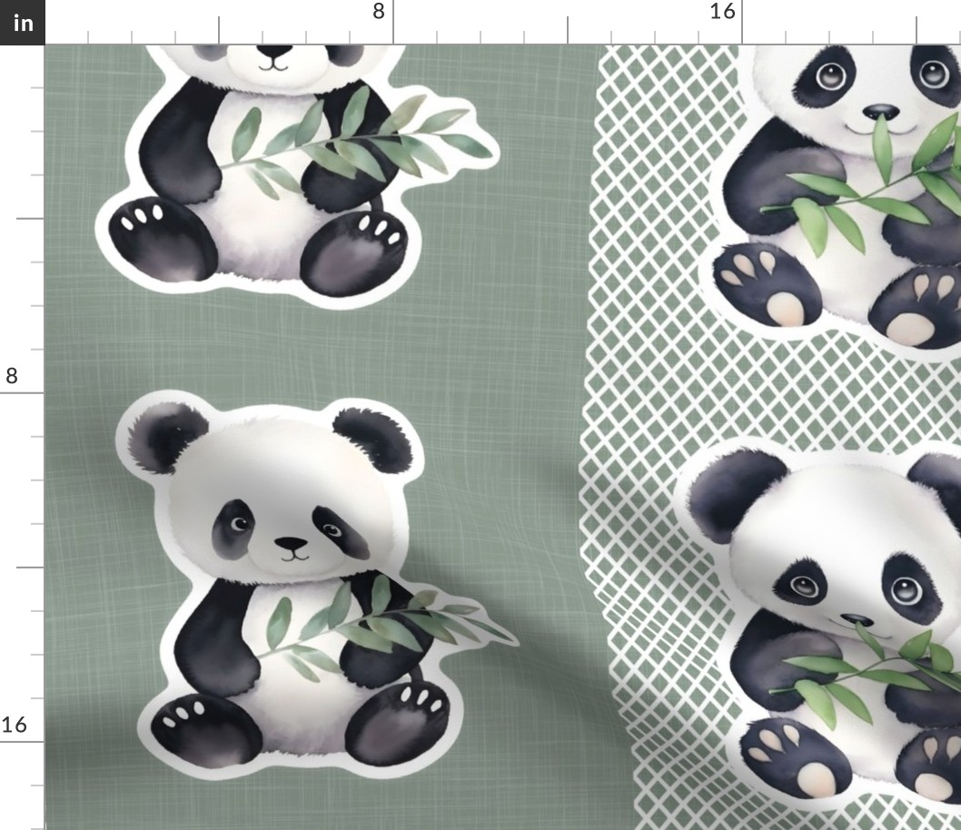 Panda Bear Sticker Panels Large 12x12 Cut and Sew Loveys or Wall Decals