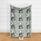 18x18 Panel Panda Bear on Soft Sage Lattice Cut and Sew Lovey or Pillow Nursery Coordinate