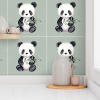 18x18 Panel Panda Bear on Soft Sage Crosshatch Cut and Sew Lovey or Pillow Nursery Coordinate