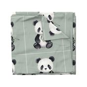 18x18 Panel Panda Bear on Soft Sage Crosshatch Cut and Sew Lovey or Pillow Nursery Coordinate