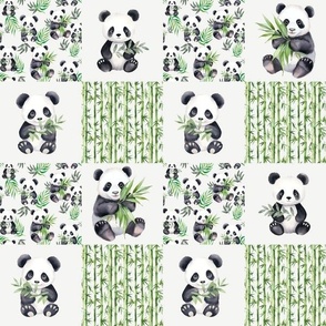 Panda Bears 3 Inch Patchwork Cheater Quilt