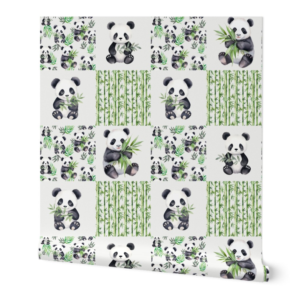 Panda Bears 6 Inch Patchwork Cheater Quilt
