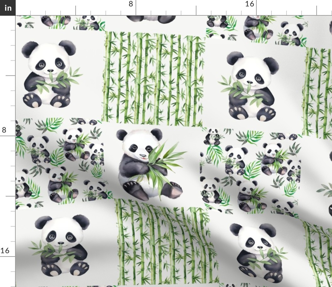 Panda Bears 6 Inch Patchwork Cheater Quilt