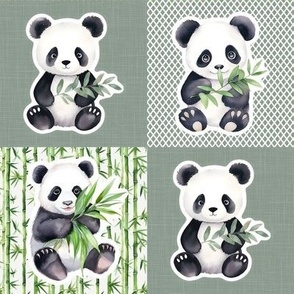 Panda Bear Sticker Panels 4x4 Patchwork for Cheater Quilts Cut and Sew Crafts