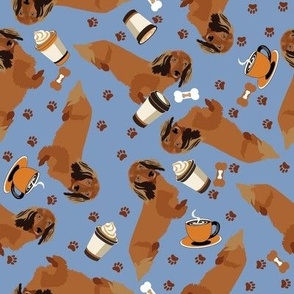 Dachshund  dogs and Coffee Cups Latte Cappuccino Blue