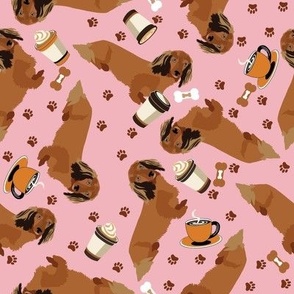 Dachshund  dogs and Coffee Cups Latte Cappuccino Pink