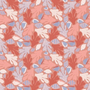 Sea Life Coral and Shells in Peach, Cream and Blue