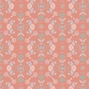 Sea Life Coral and Shells Damask in Peach