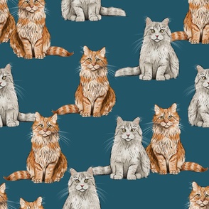 Large - Orange and White Cats  on Teal - Sweet Kitties