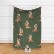 Large - Orange Cats  on Green - Sweet Kitties