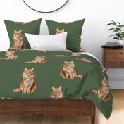 Large - Orange Cats  on Green - Sweet Kitties