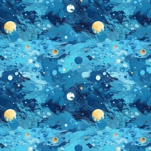 Celestial Bodies Abstract Seamless Pattern in Cosmic Blues