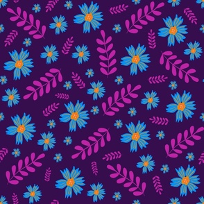 Floral and leaves mix purple background