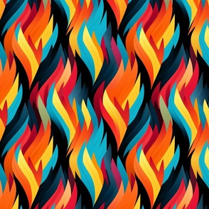 Vibrant Flame Waves Seamless Pattern in Warm and Cool Tones