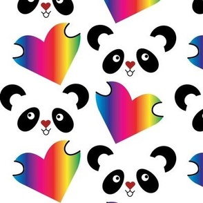 Pandas and Rainbow Hearts- Valentines Day large