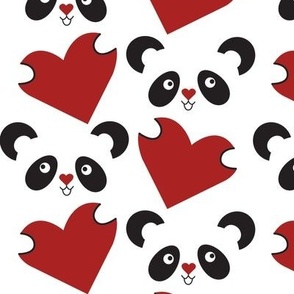 Pandas and Red Hearts- Valentines Day large