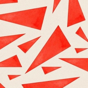 Jumbo XL Scale // Scattered Red Triangles on Cream Background / Watercolor Painted Geometric Tossed Triangle Print