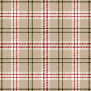 Tartan - tan, dark green, red and cream stripes symmetrical plaid 