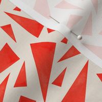 Larger Scale // Scattered Red Triangles on Cream Background / Watercolor Painted Geometric Tossed Triangle Print